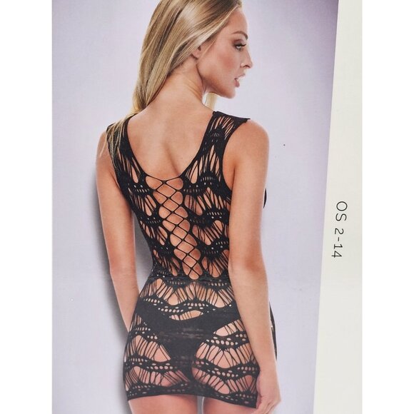 Baci Lingerie Women's One Size 2-14 Black Sheer Corset Front Lace Mini Dress - Picture 4 of 7